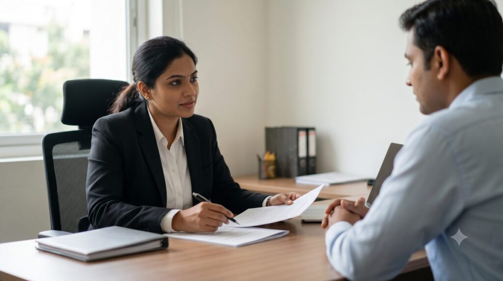Divorce lawyer in Bangalore consulting a client