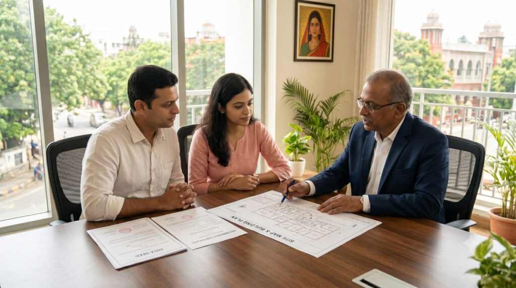 Property lawyer in Bangalore reviewing documents